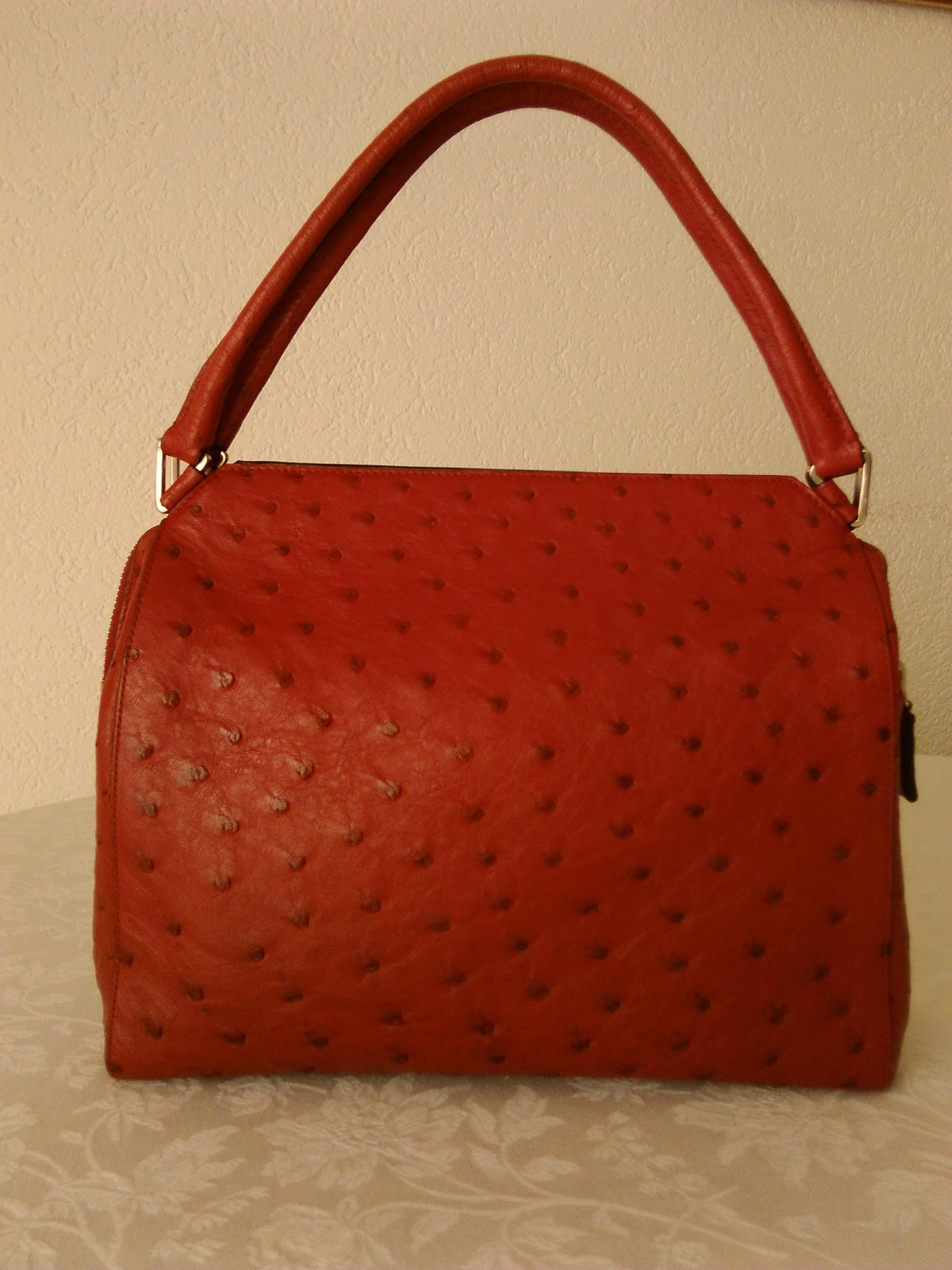 Prada  Red Ostrich  leather Handbag