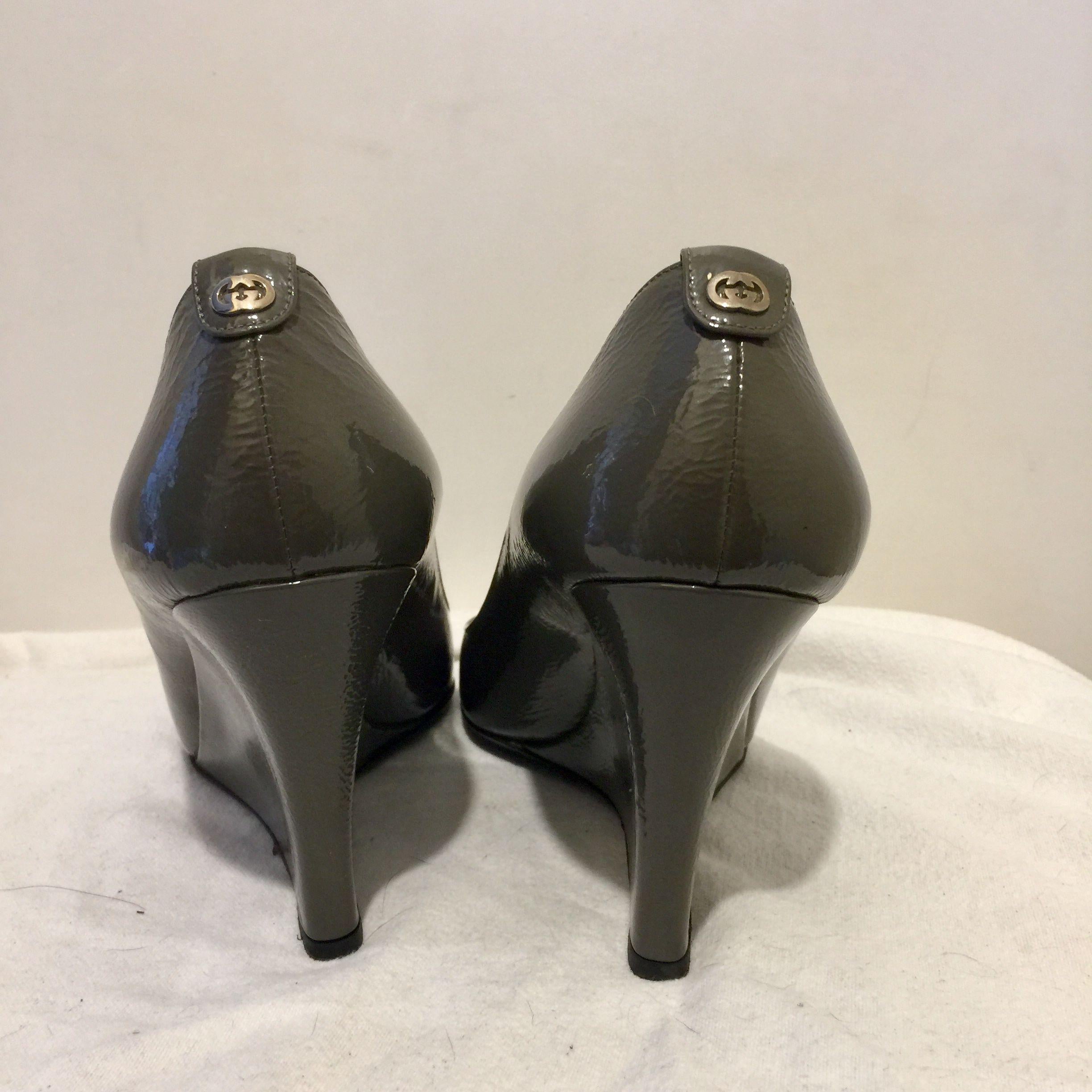 Vintage Grey Patent Wedge Heeled Pumps