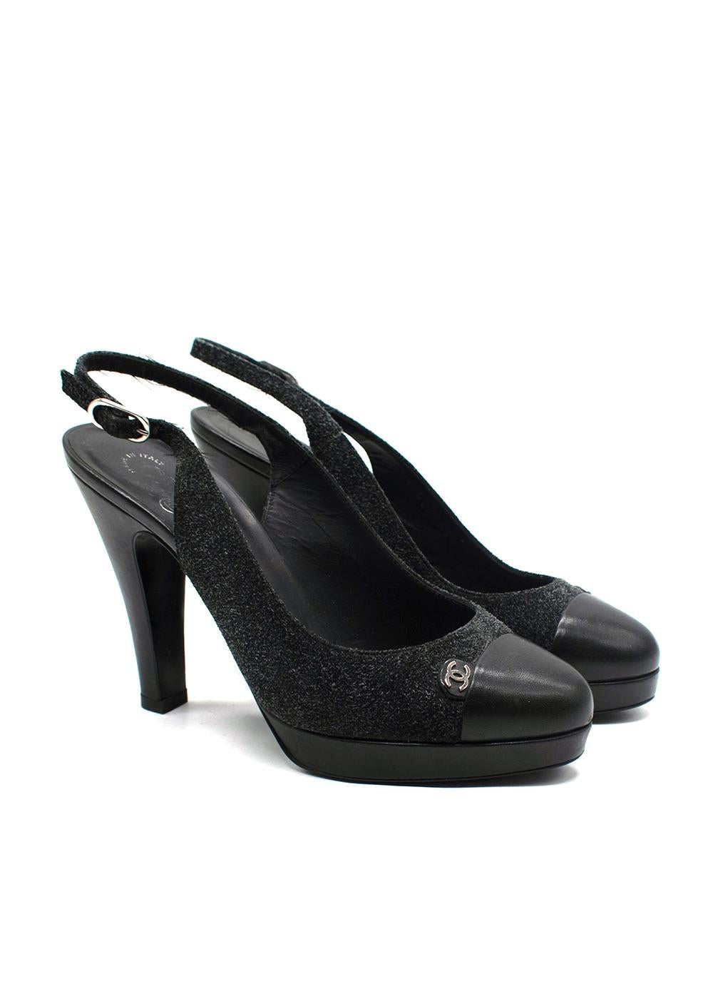 Chanel Grey Suede and Leather CC Cap Toe Slingback