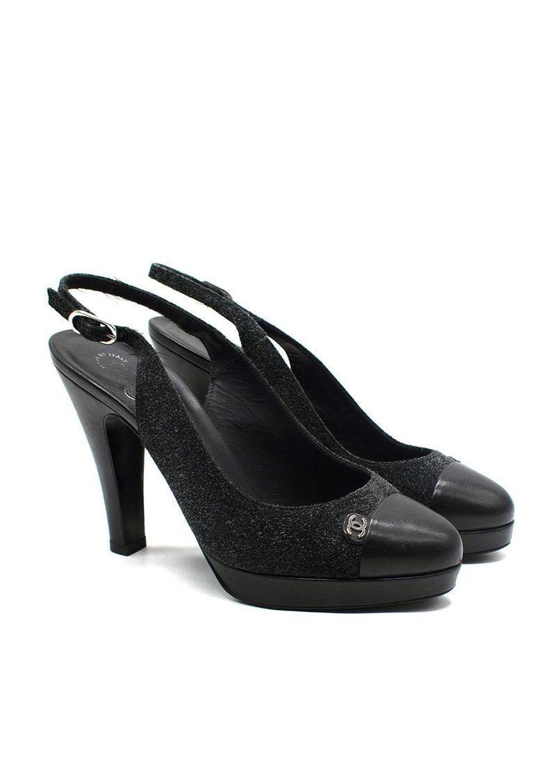Chanel Grey Suede and Leather CC Cap Toe Slingback