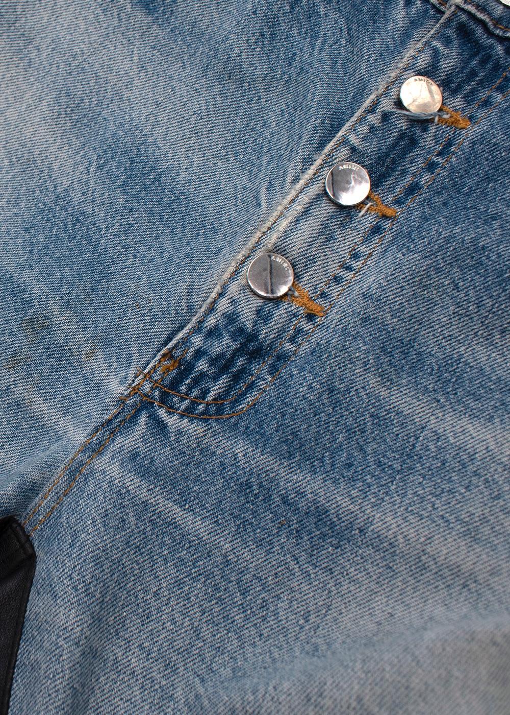 Combo Black Leather & Distressed Denim Jeans