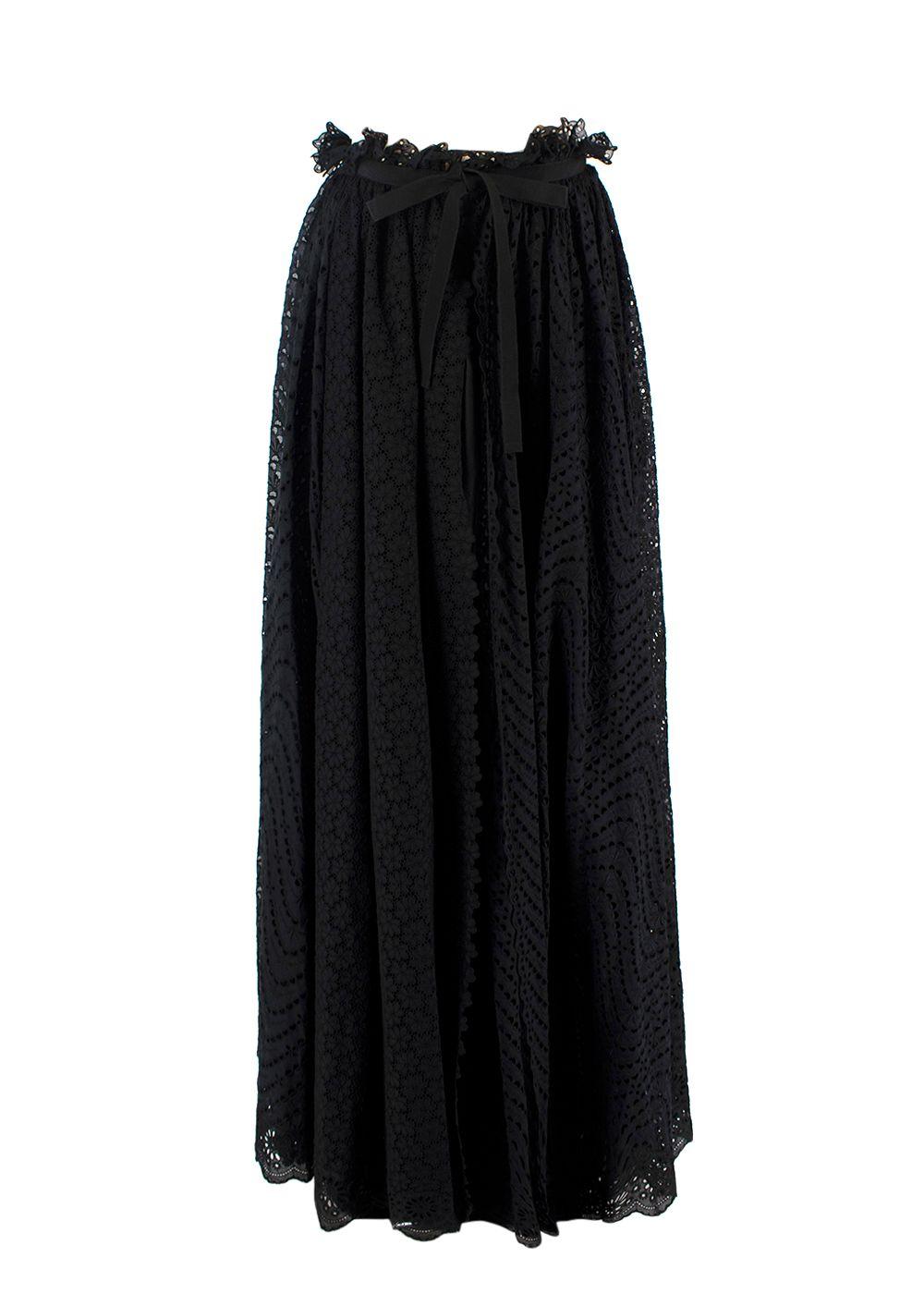 Christian Dior Black Broderie Anglaise Midi Skirt
