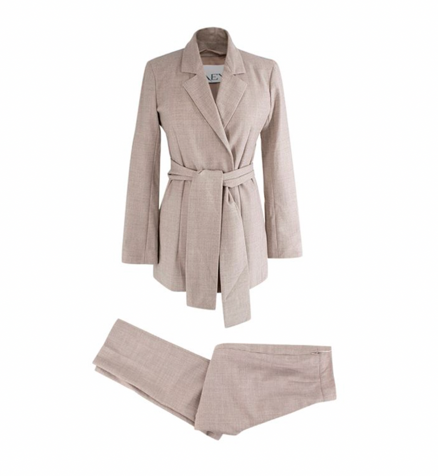 Beige Wool Tailored Jacket and Trousers Set