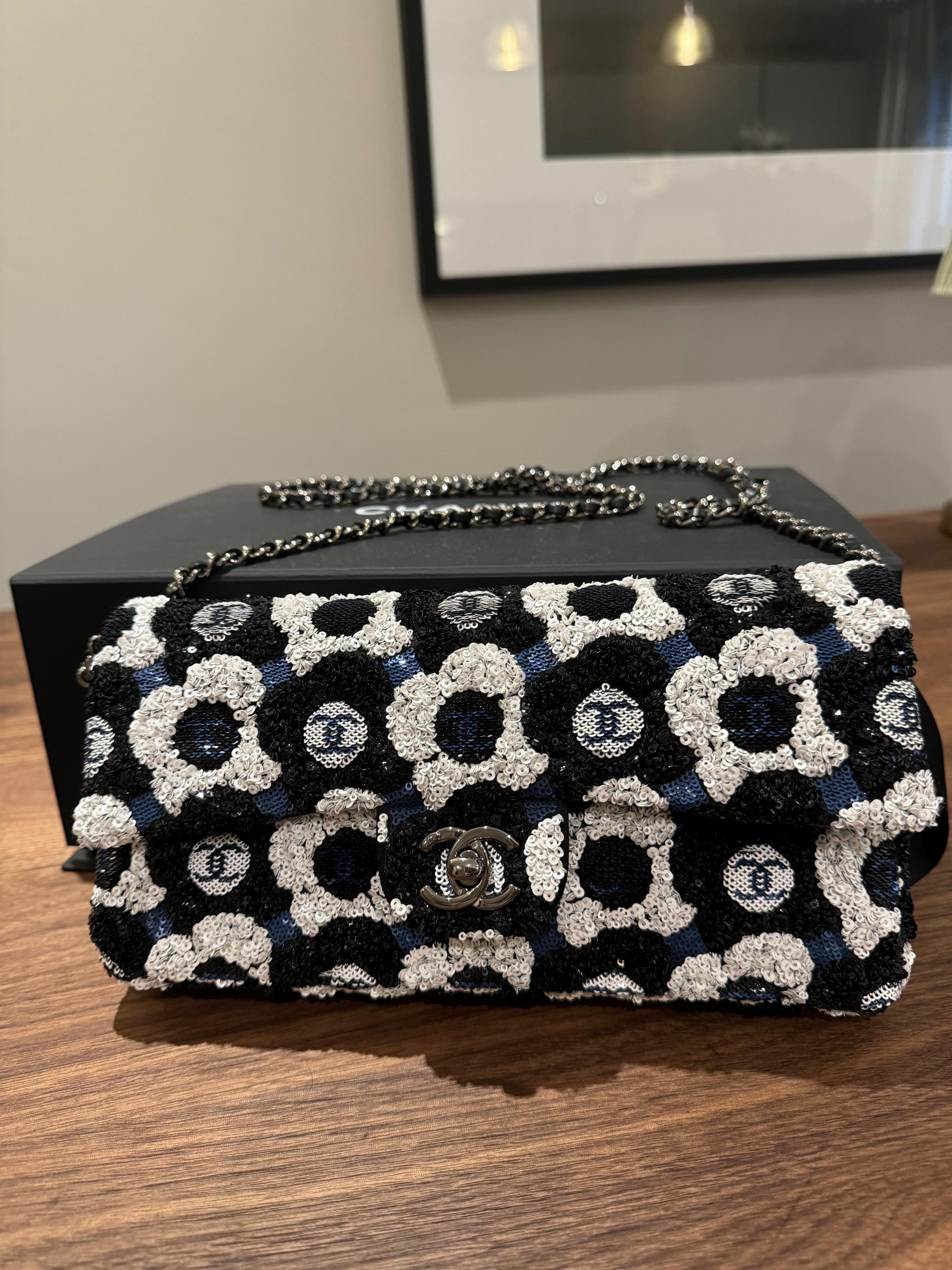 Chanel Black Floral Sequin Flap Bag