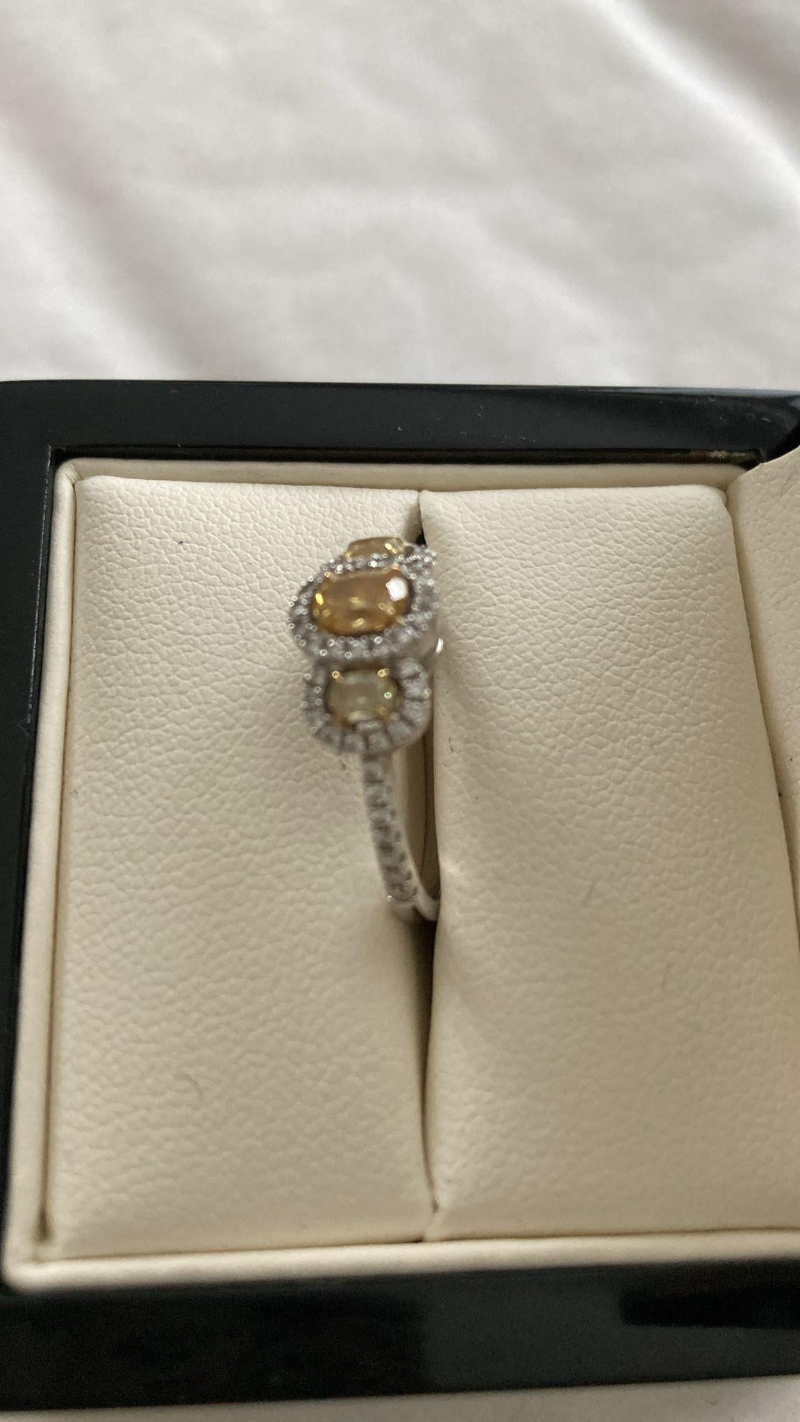 Bespoke 18ct White Gold and Yellow Diamond Trilogy Ring