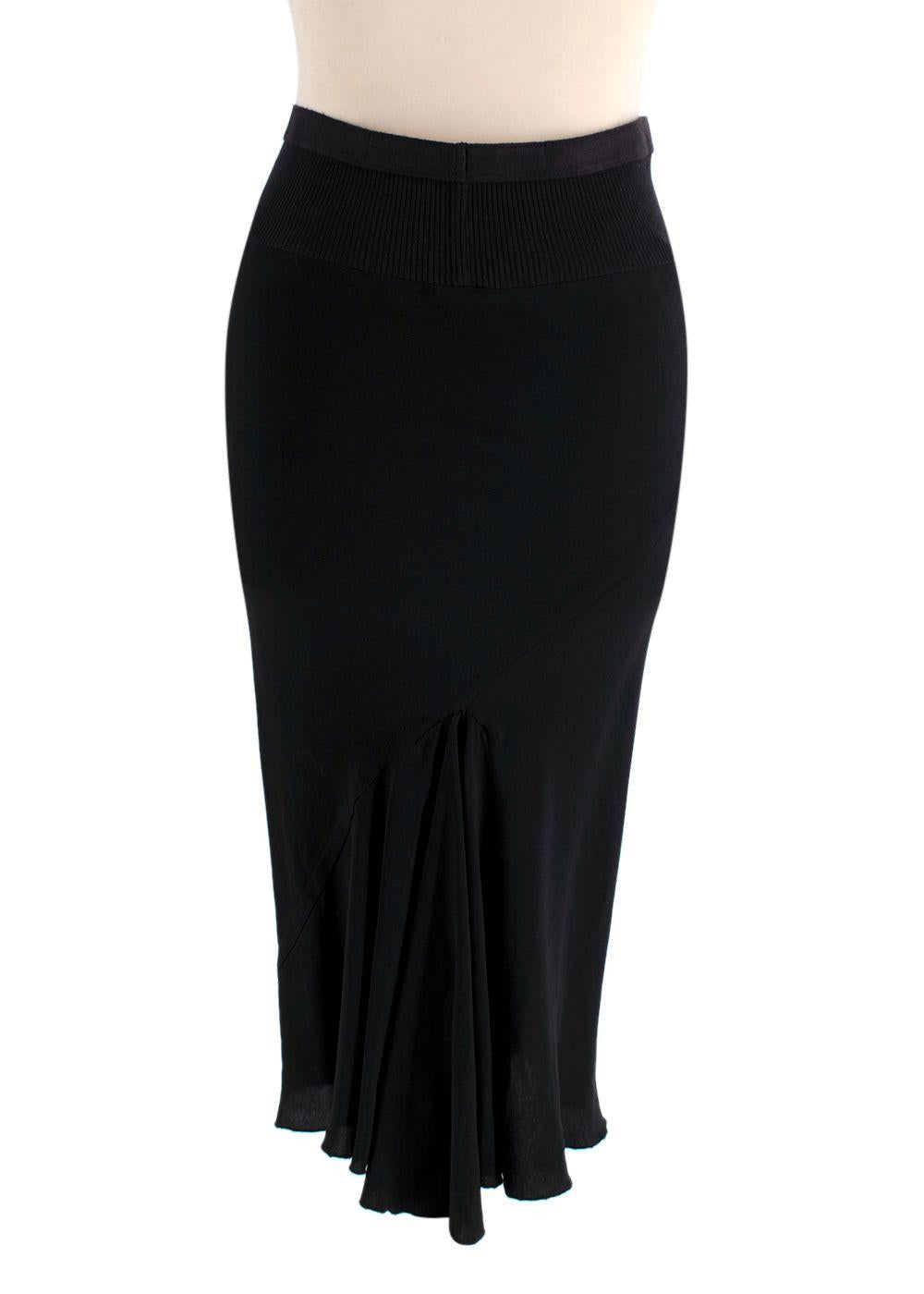 Rick Owens Black Knit Midi Skirt with Chiffon Hemline