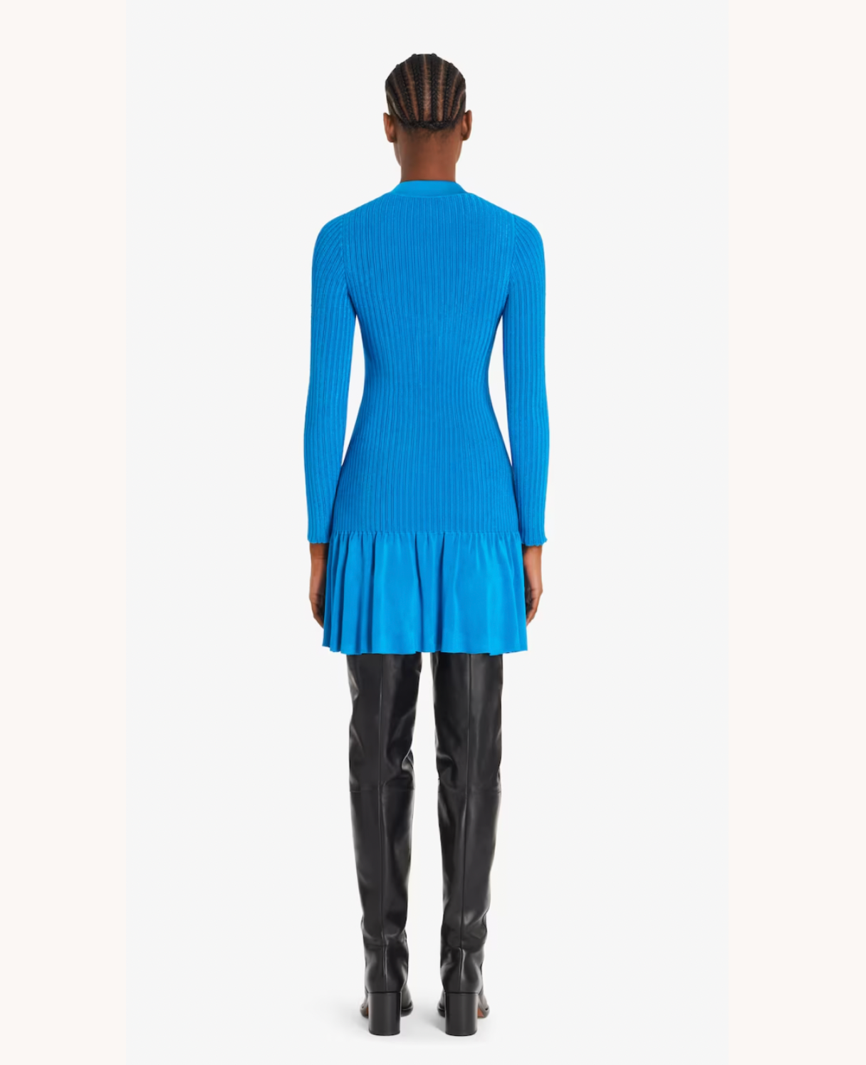 Blue Ribbed Knit Short Dress