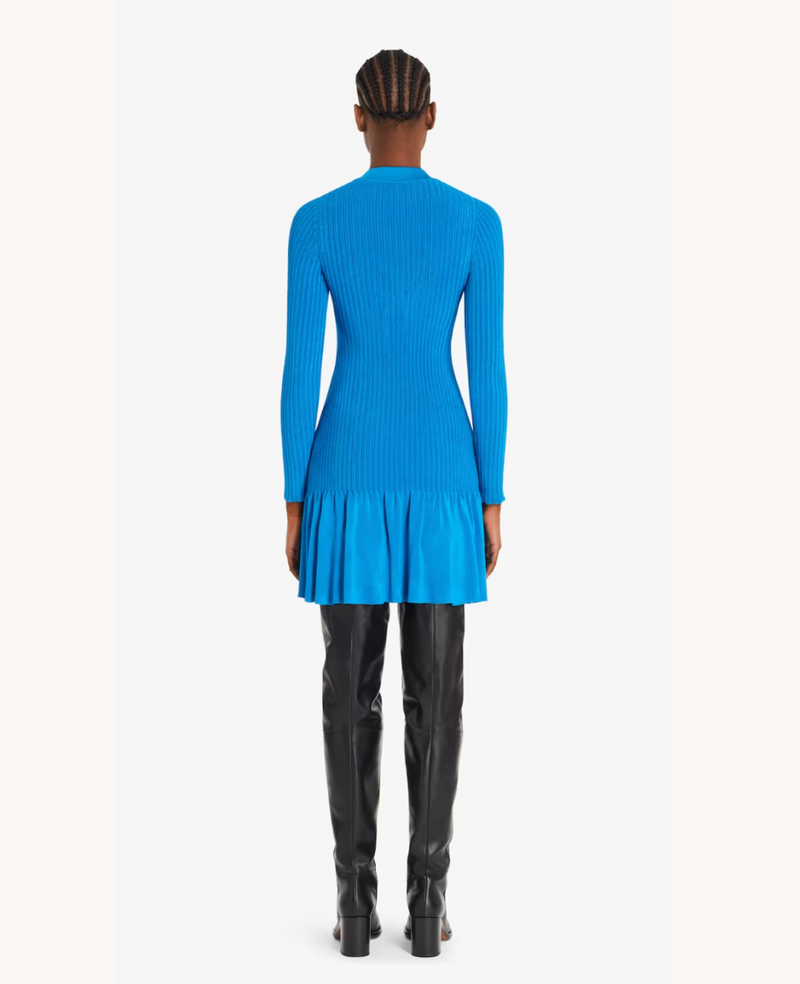 Blue Ribbed Knit Short Dress