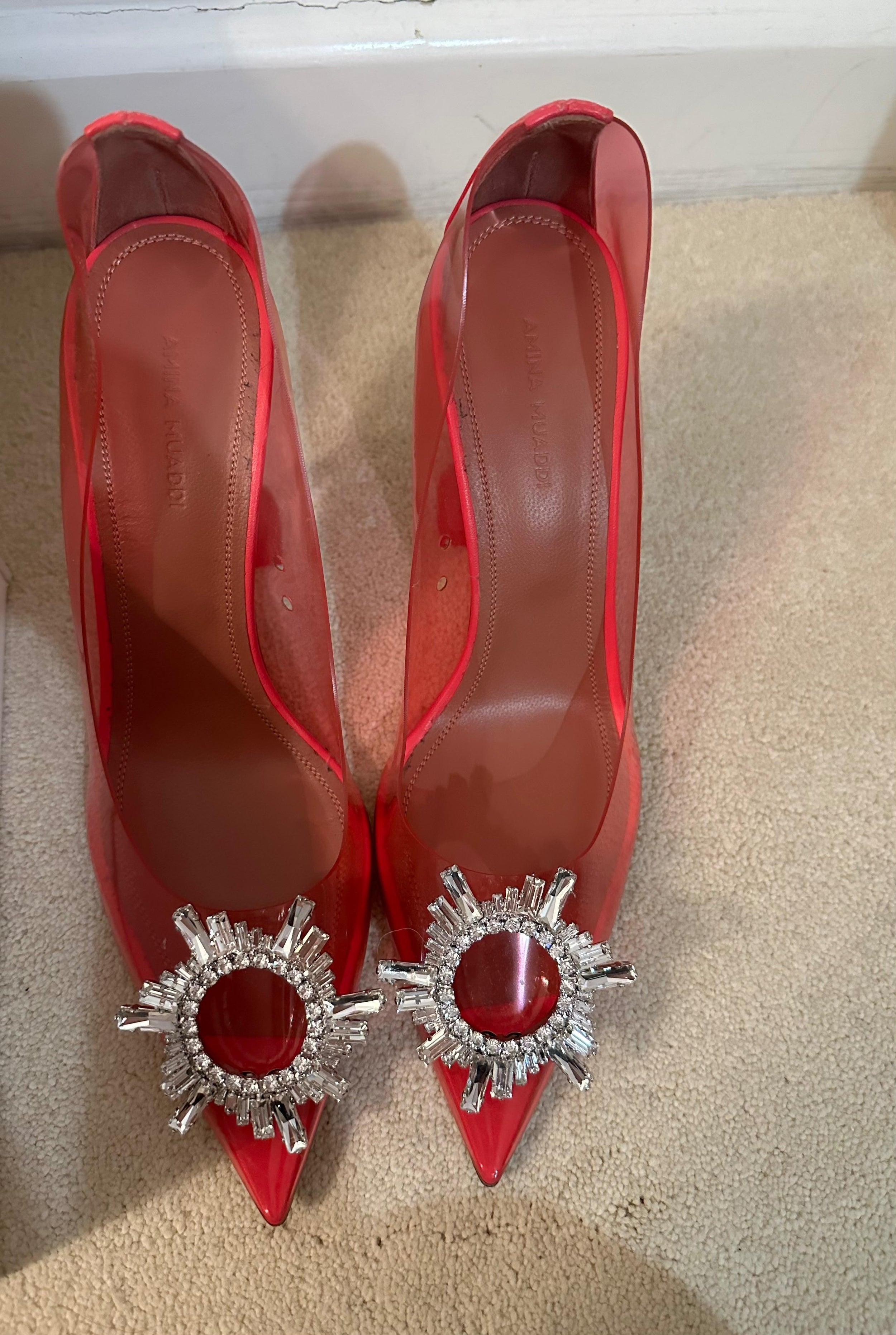 Amina Muaddi Pink Begum Crystal Embellished PVC Pumps