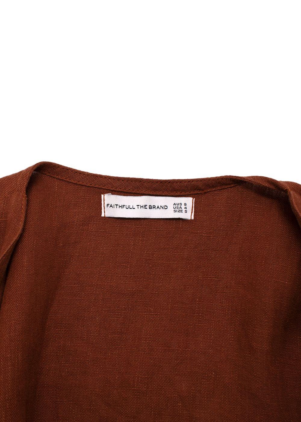 Faithfull The Brand Brown Tie Front Linen Top and Wide Leg Trouser Set