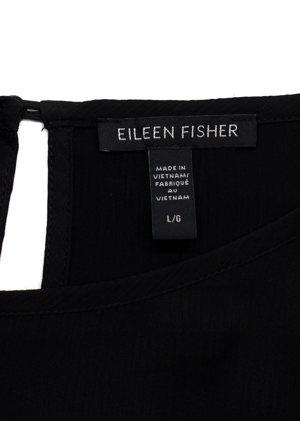 Eileen Fisher Black Textured Cupro Round Neck Top