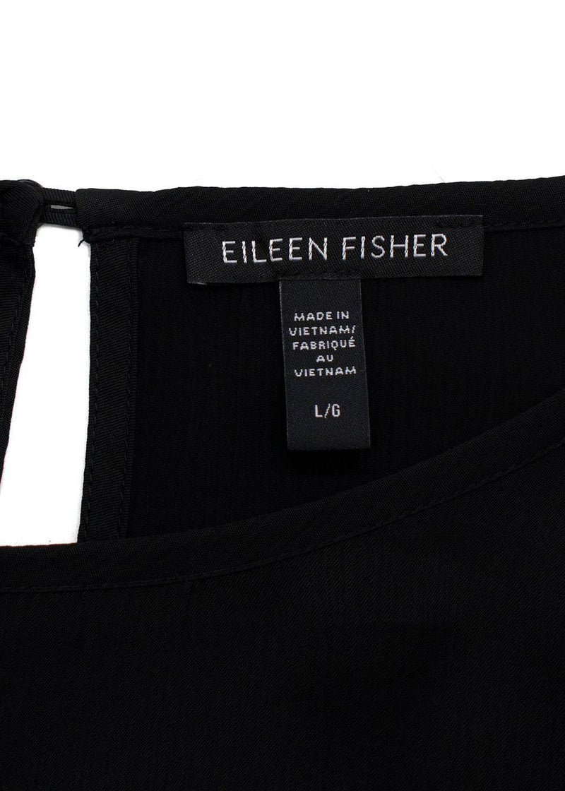 Eileen Fisher Black Textured Cupro Round Neck Top