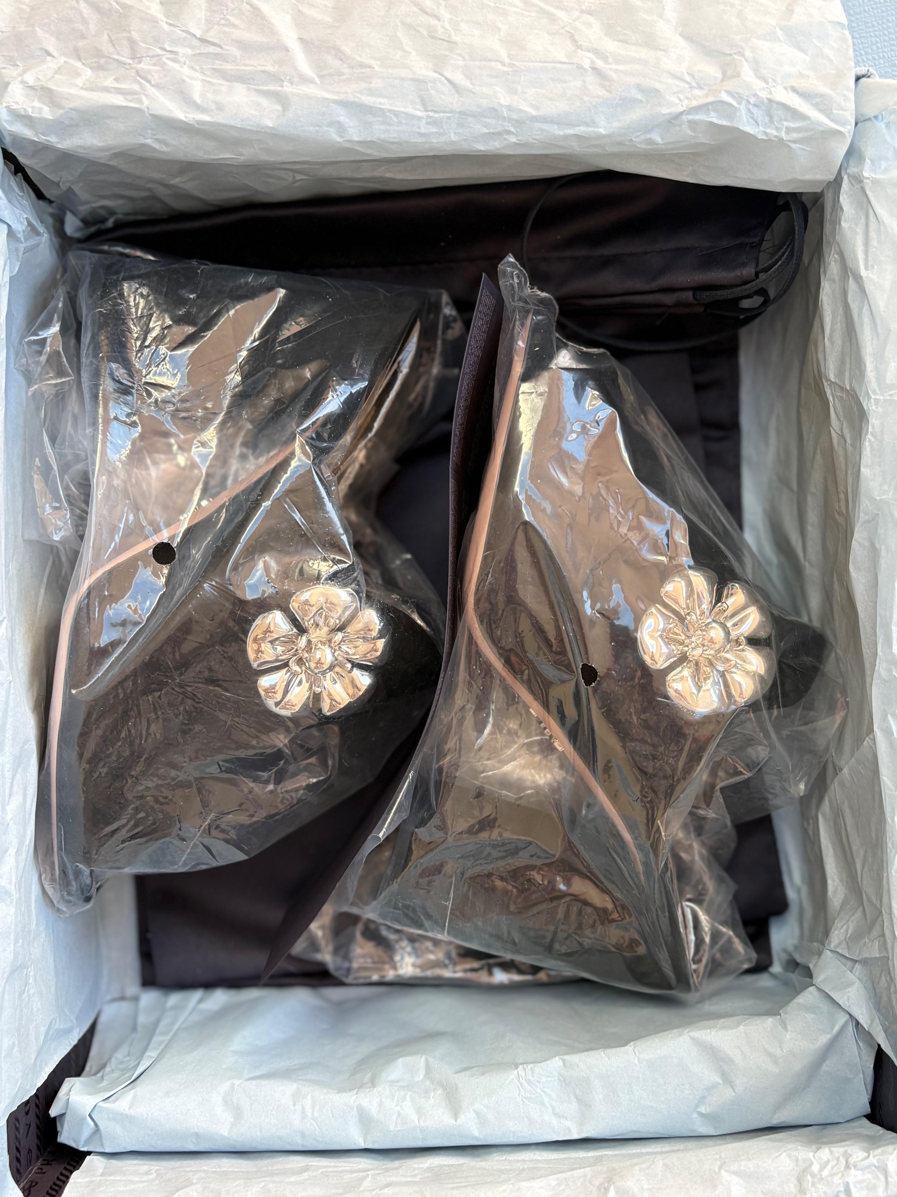 Prada Embellished Black Suede Heeled Mules