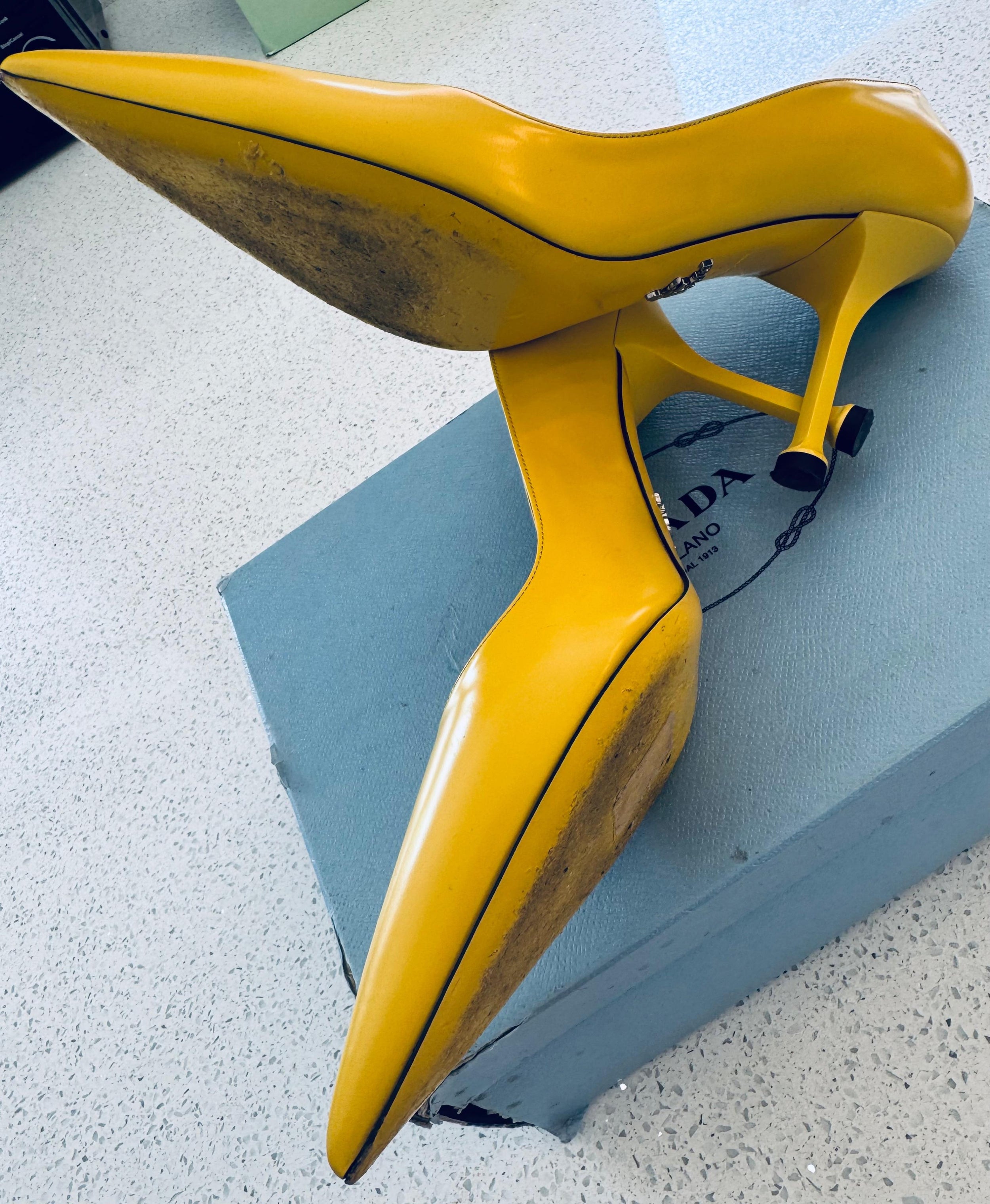 Prada Yellow Leather Heeled Pumps