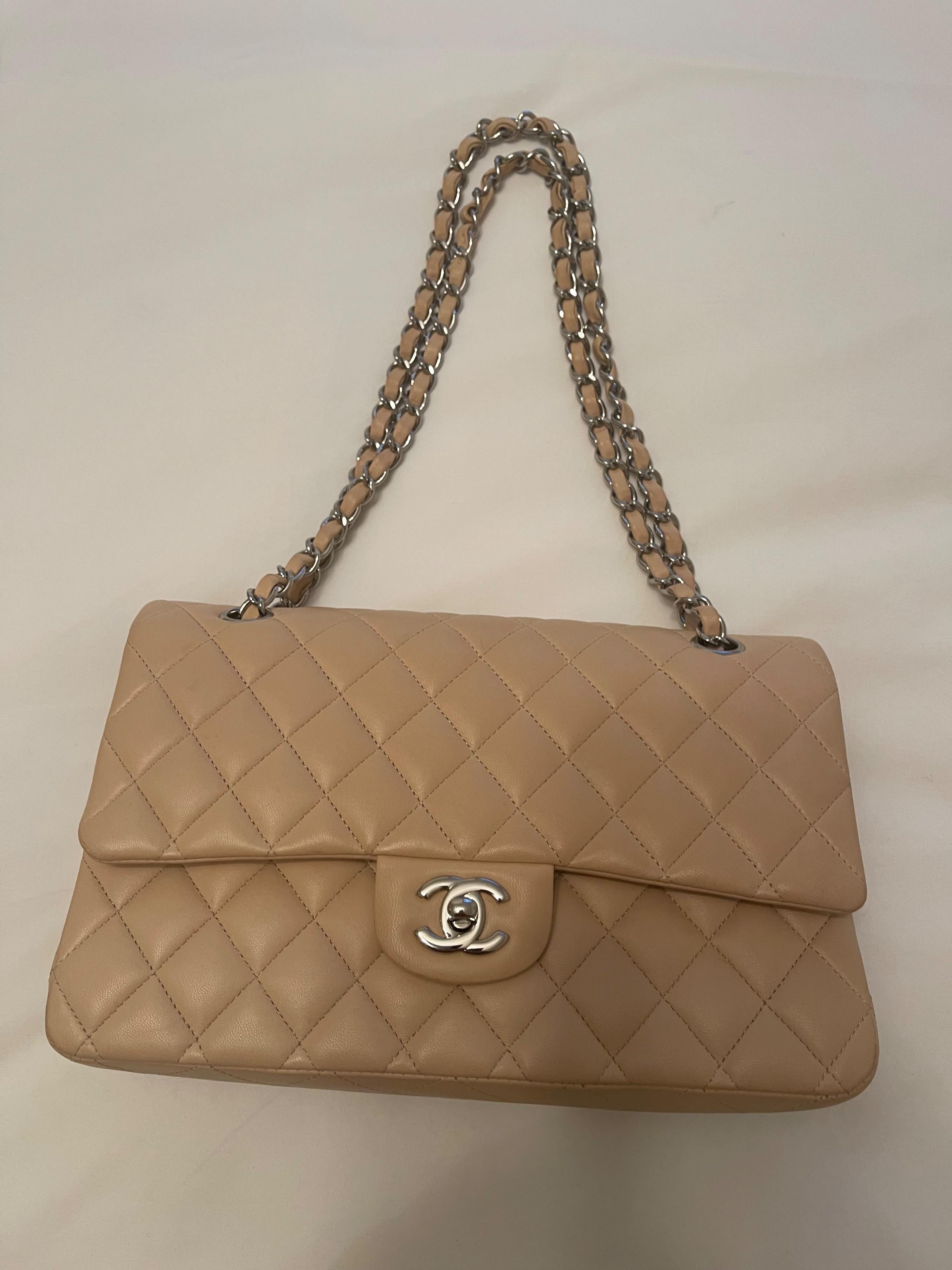 Chanel Beige Quilted Leather Double Flap Bag