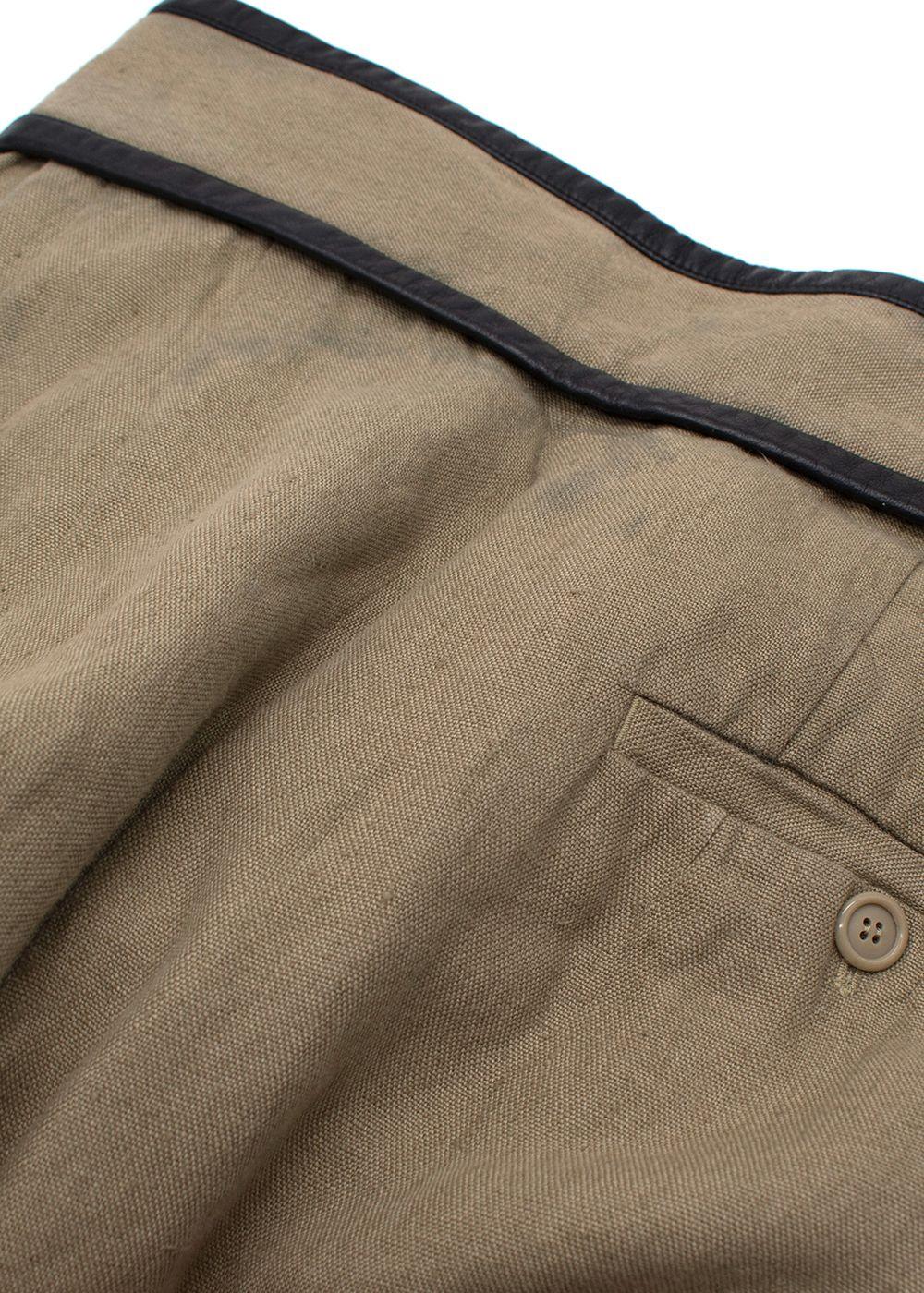 Celine Green Velcro Wide Leg Linen Trousers