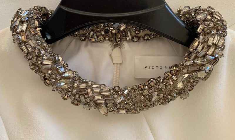 Victoria Beckham White Matte Crepe Jewelled Neck Dress