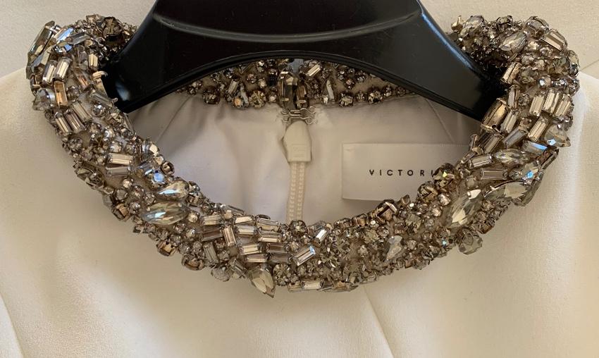 Victoria Beckham White Matte Crepe Jewelled Neck Dress
