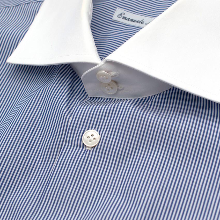 Emanuele Maffeis Blue & White Striped Cotton Tailored Shirt