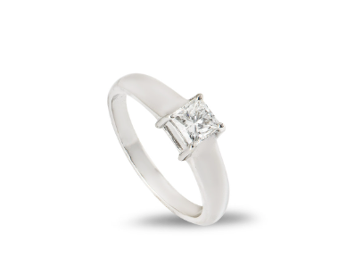 18ct white gold & Princess cut white diamond solitaire ring 54EU