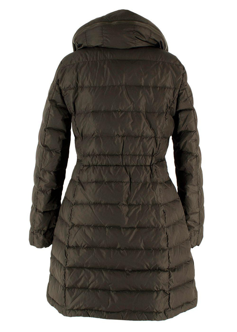 Moncler Khaki Longline Flammette Puffer Coat