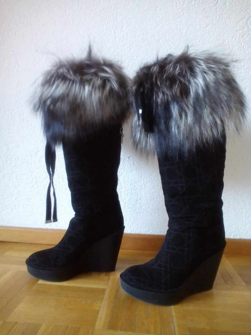 Dior Suede and  Fox Fur Tall Boots