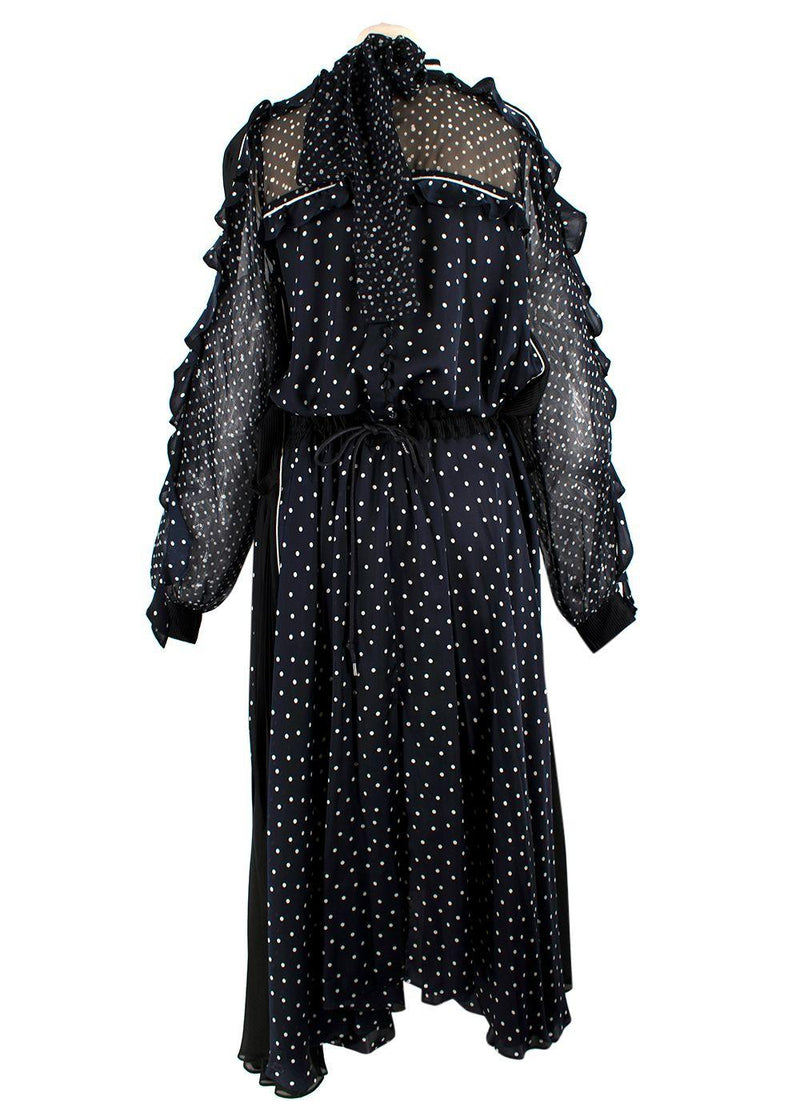 Sacai Navy Polka Dot Long Sleeve Midi Dress