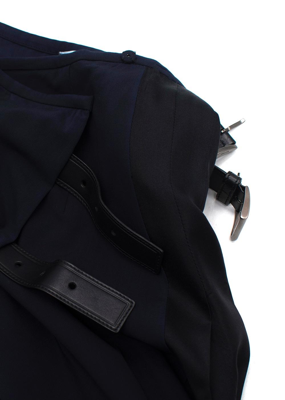 Prada Navy and Black Pleated Midi Skirt with Buckle Detail