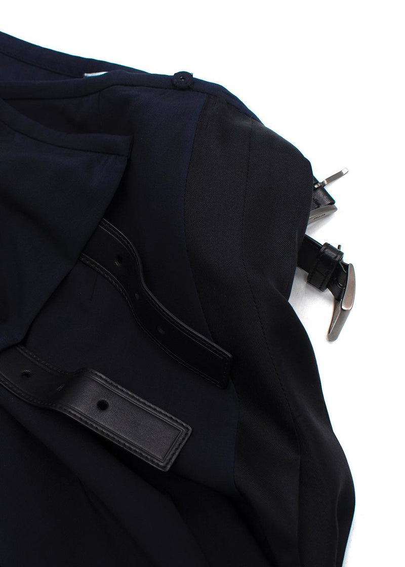 Prada Navy and Black Pleated Midi Skirt with Buckle Detail