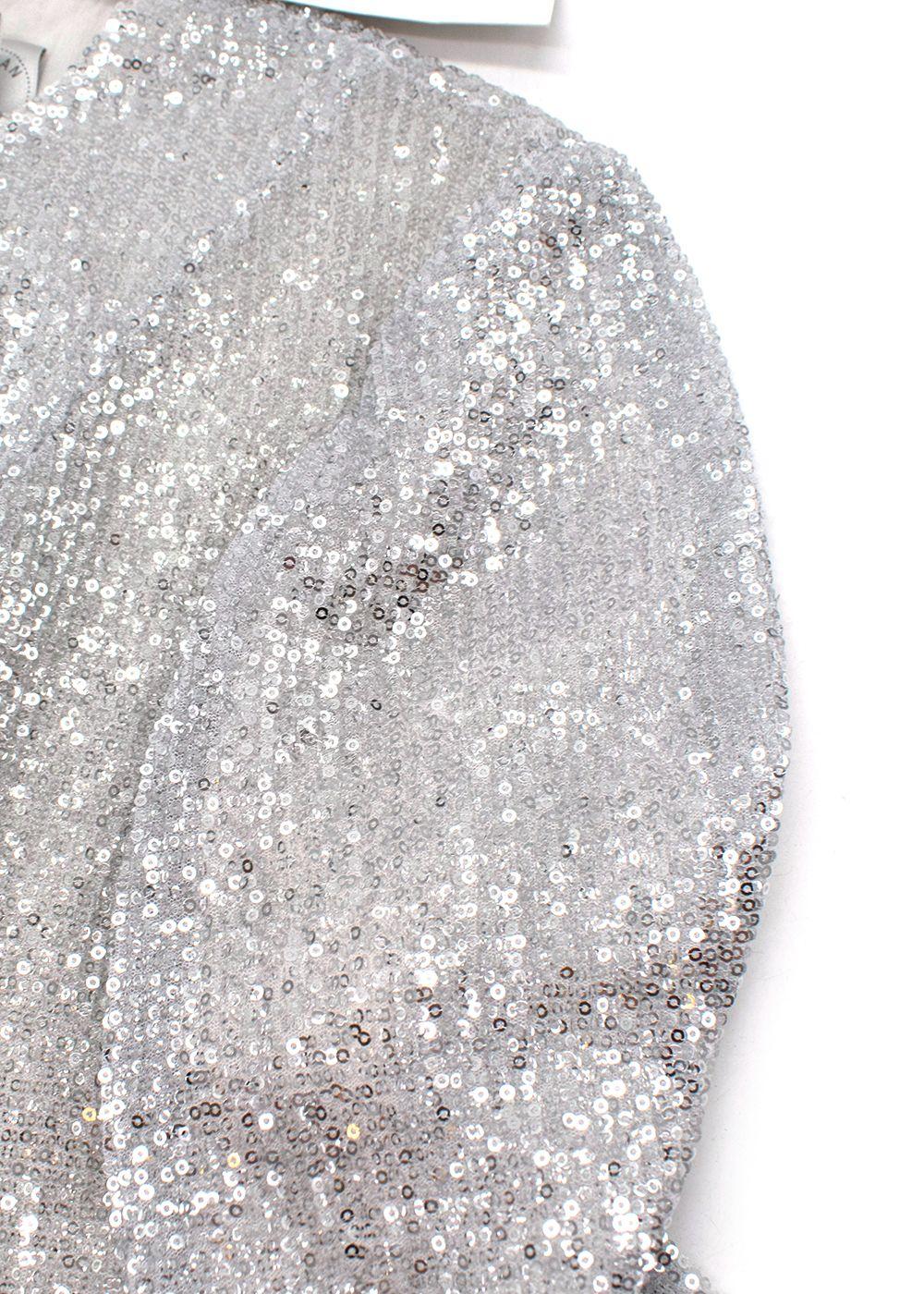 Silver Sequin Embellished Frill Sleeved Maxi Dress