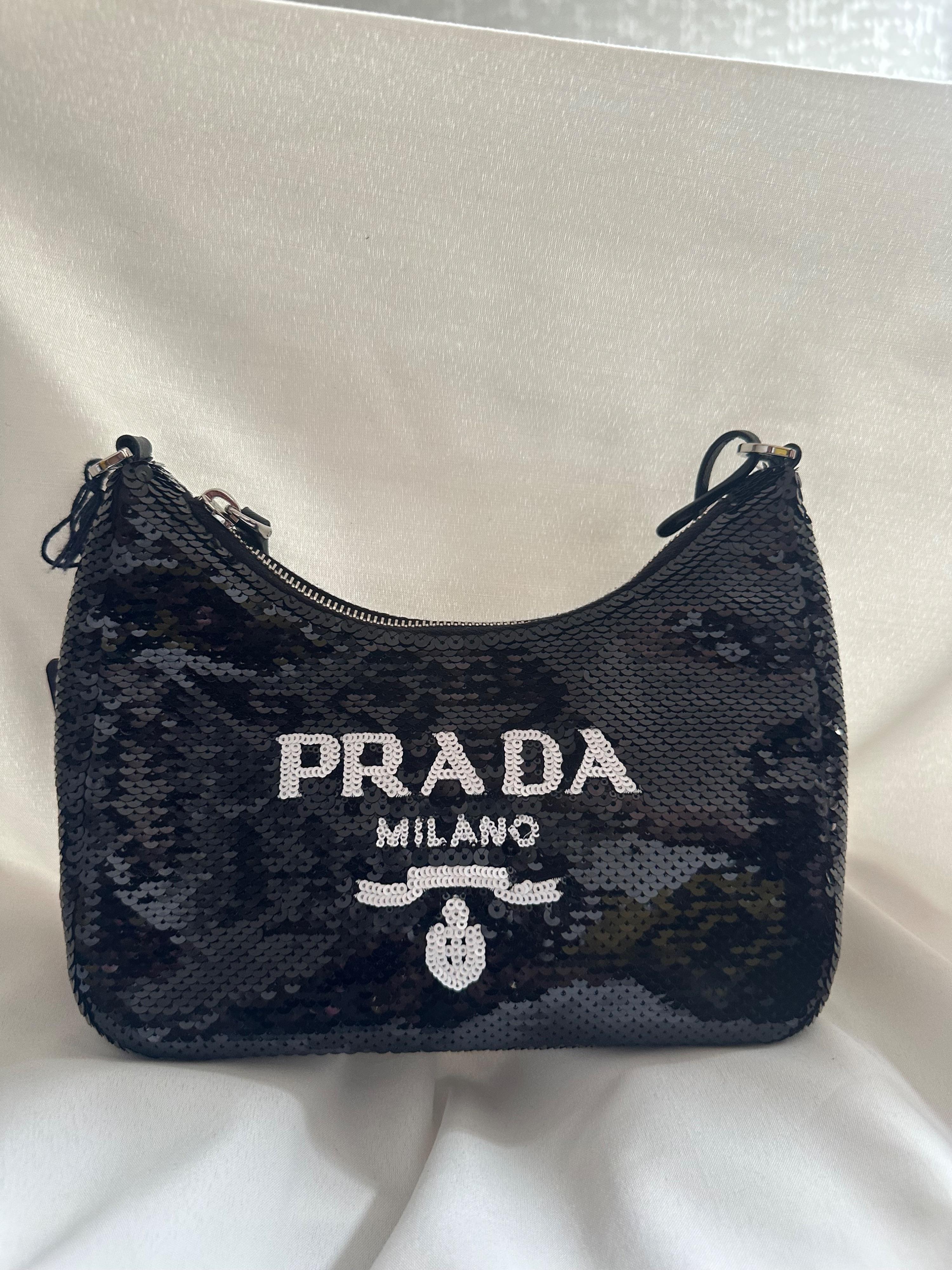 Prada Black Sequin Re-edition 2005 Shoulder Bag