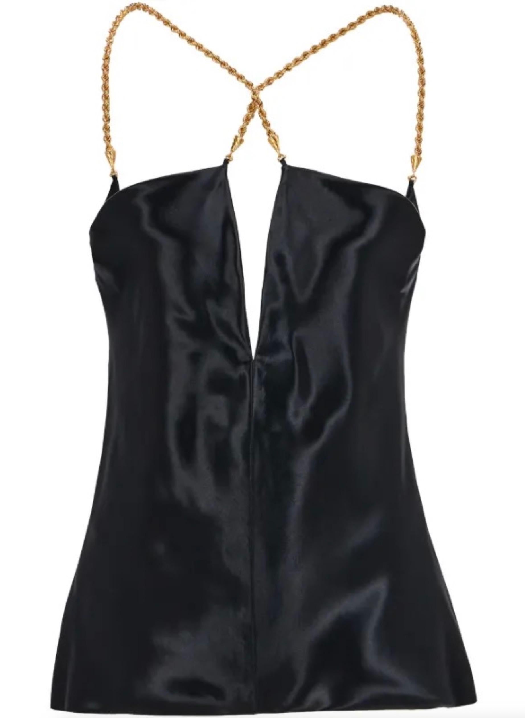 Ferragamo Black Twisted-Strap Satin Top.