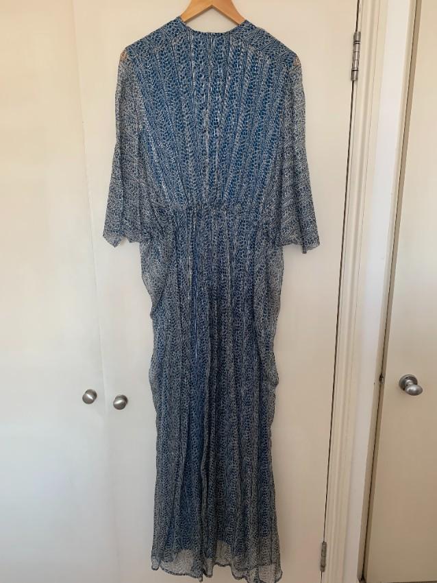 Issa Blue & White Printed Silk Gown