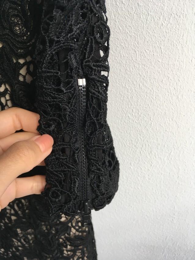 Alice + Olivia black lace detailed open back dress
