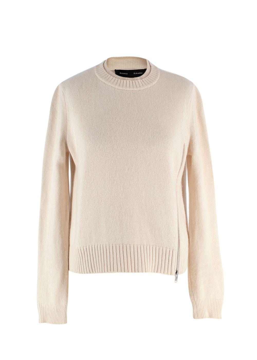 Proenza Schouler Cream Round Neck Jumper with Zipper Detail