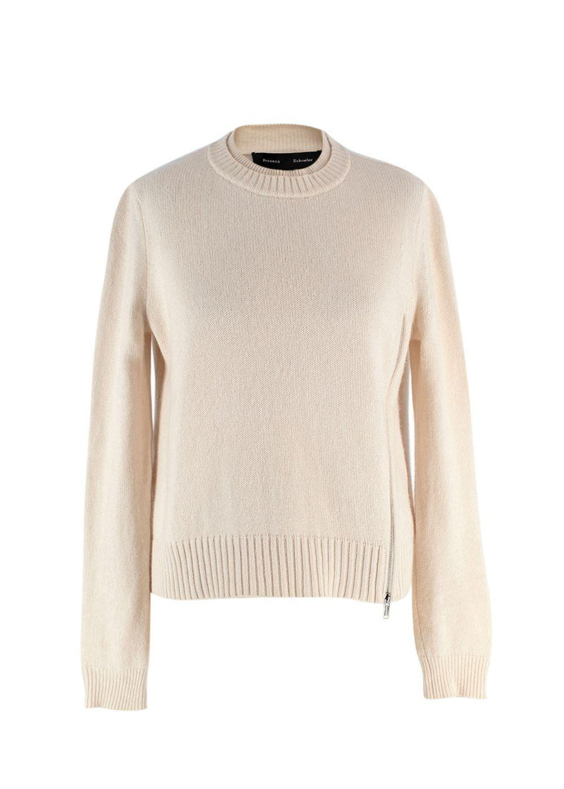 Proenza Schouler Cream Round Neck Jumper with Zipper Detail