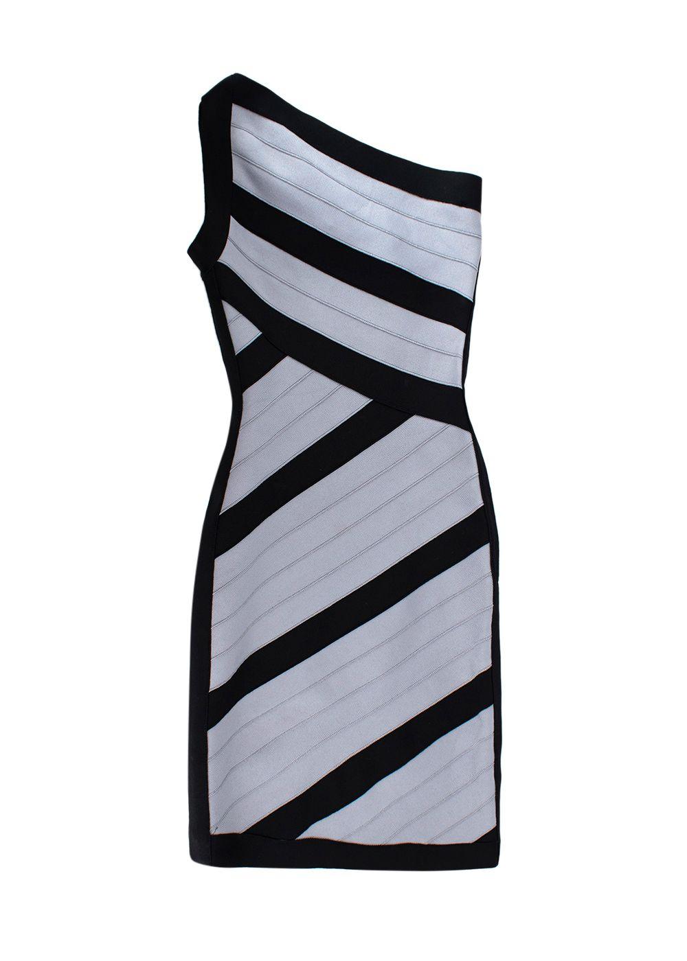 Grey Striped One Shoulder Mini Dress