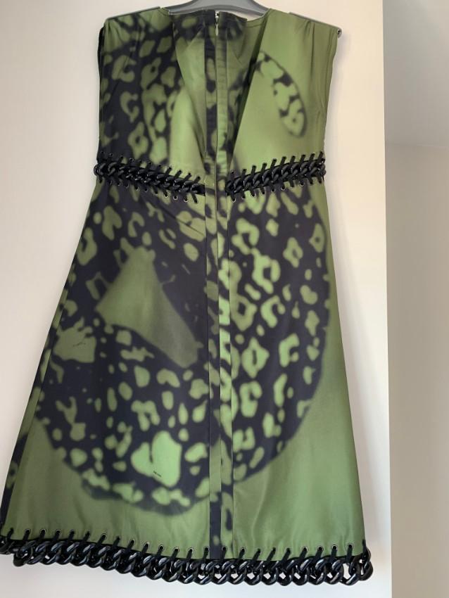 Prada Khaki Leopard Print Chain Trim Mini Dress