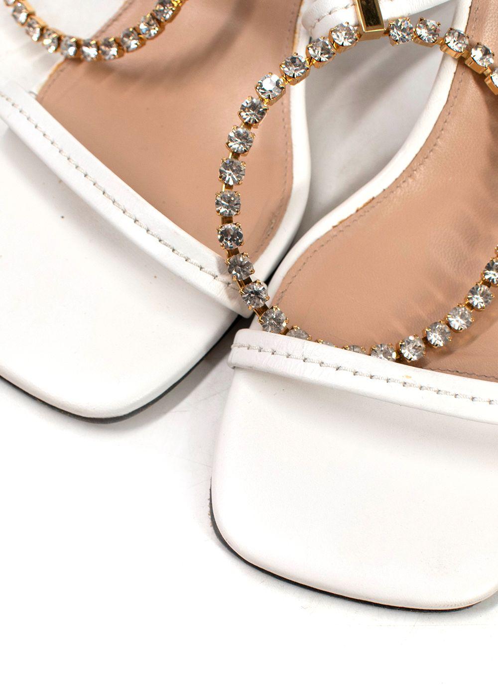 JW Anderson White Crystal Embellished Square Toe Leather Mules