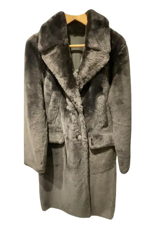 Yves Salomon Relaxed Style Grey Lamb Shearling Coat