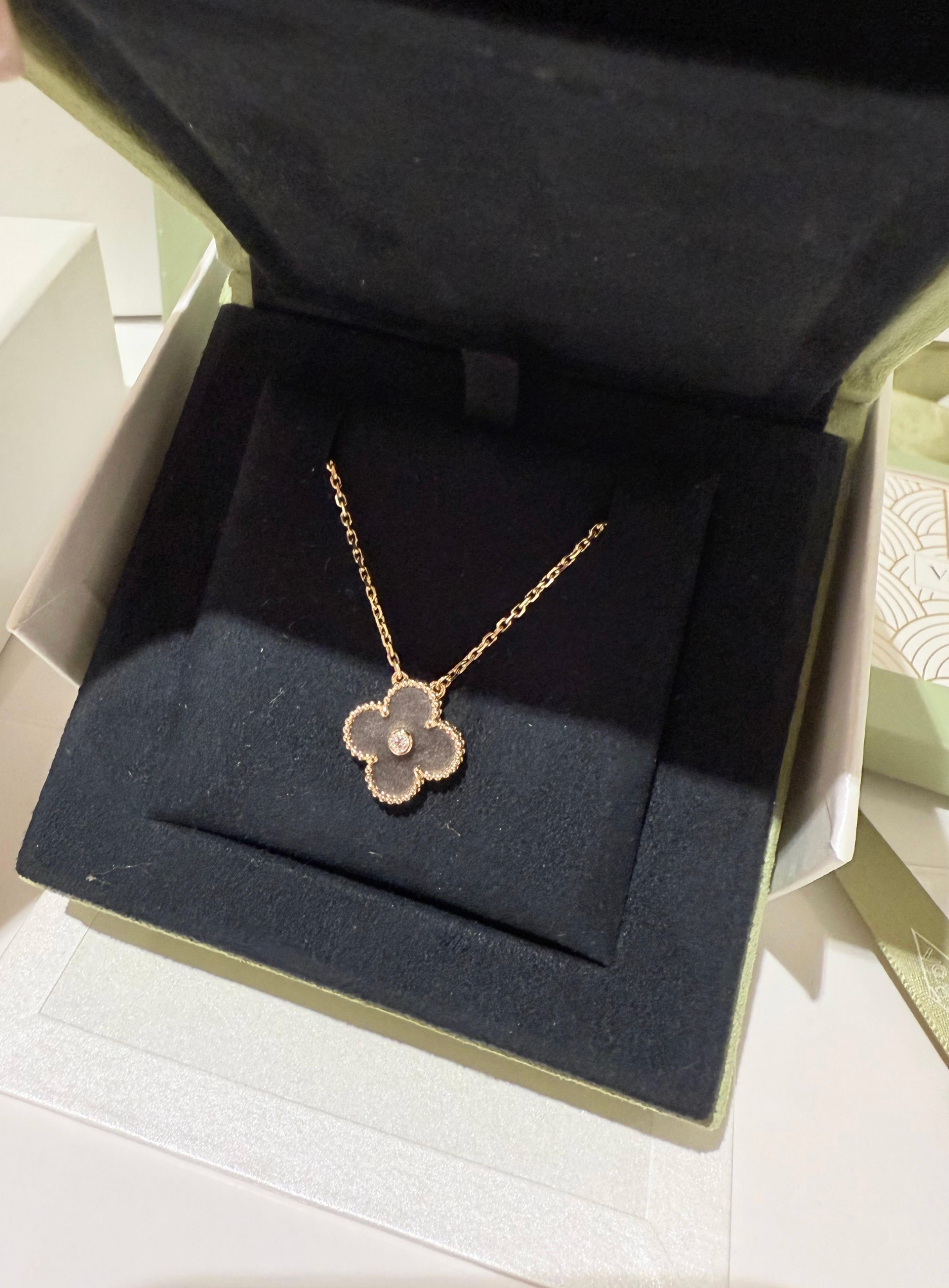 Van Cleef & Arpels Obsidian Diamond Vintage Alhambra Holiday Pendant