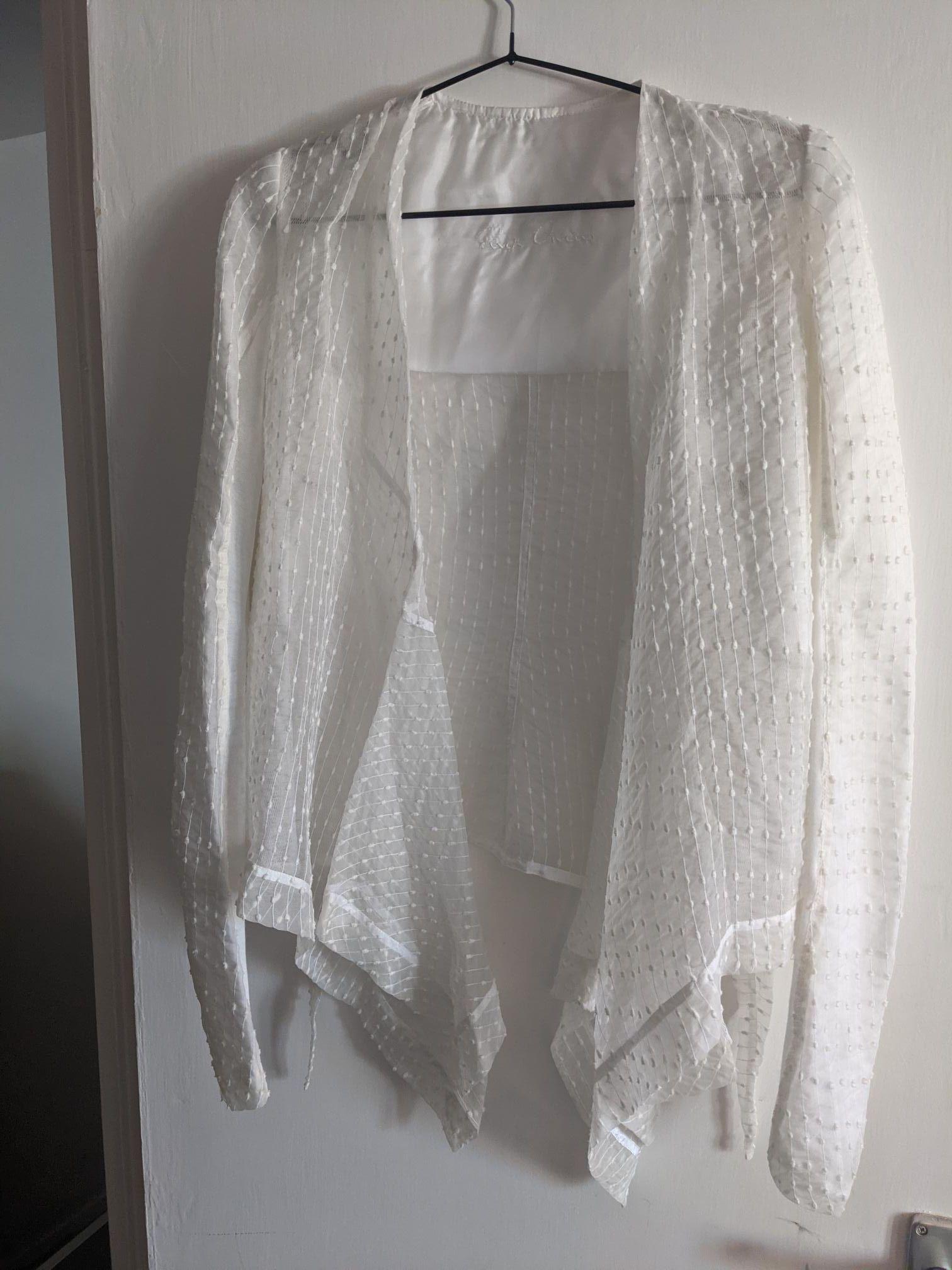 White organza embroidered draped jacket