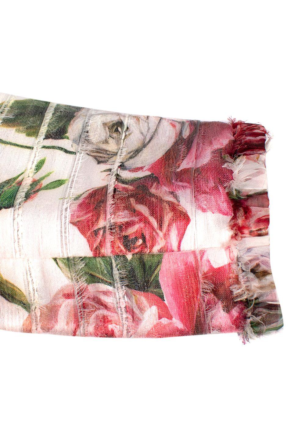 Dolce & Gabbana White Frayed Sliced Floral-print Gauze Jacket