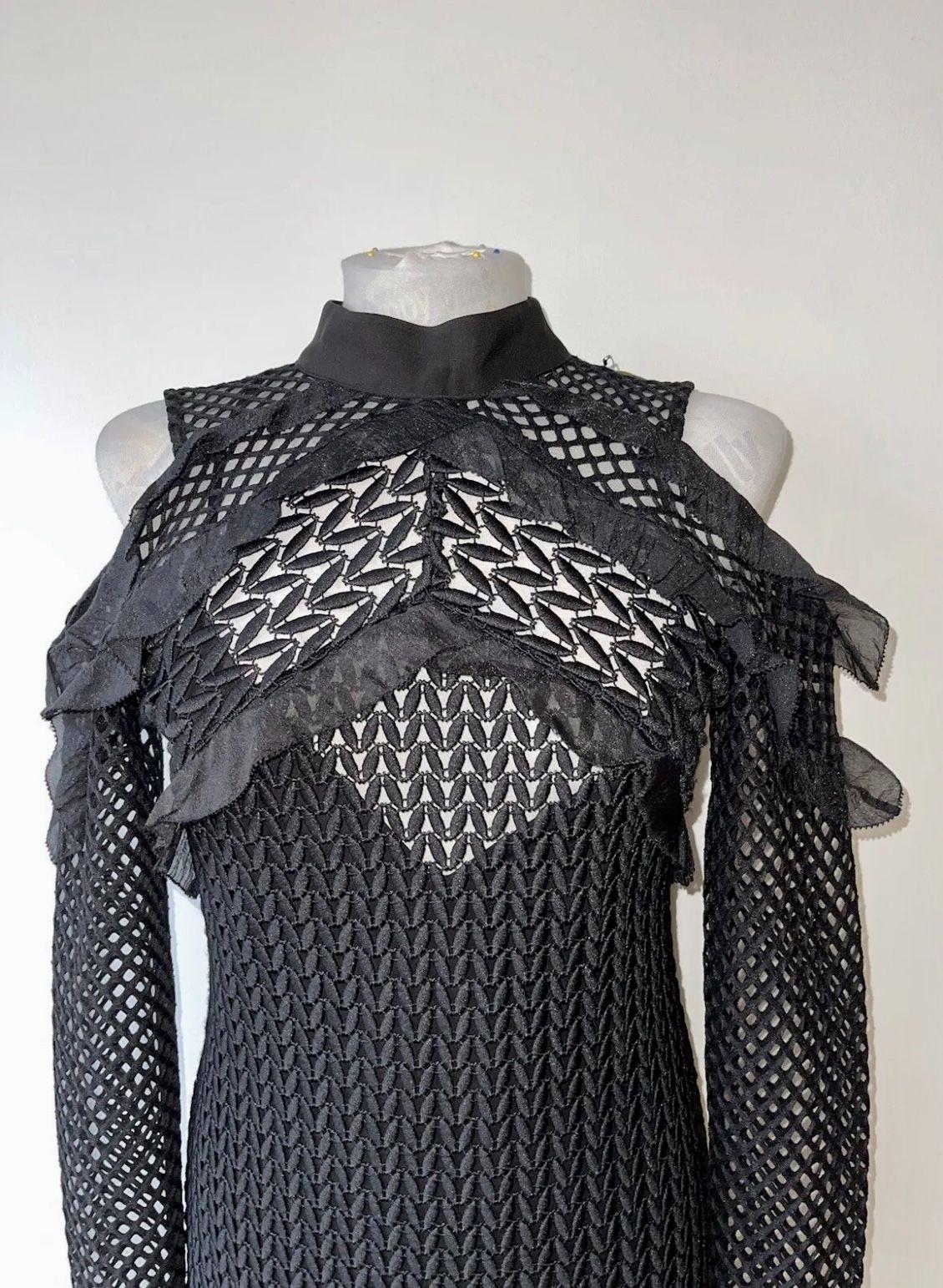 black lace embroidery cold-shoulder dress