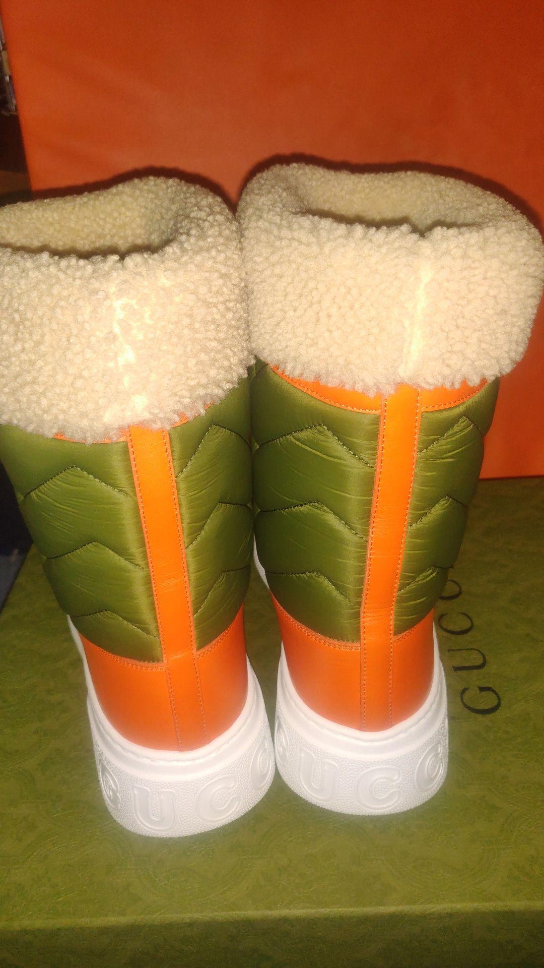 Gucci Horsebit Khaki Nylon and Shearling Snow Boots