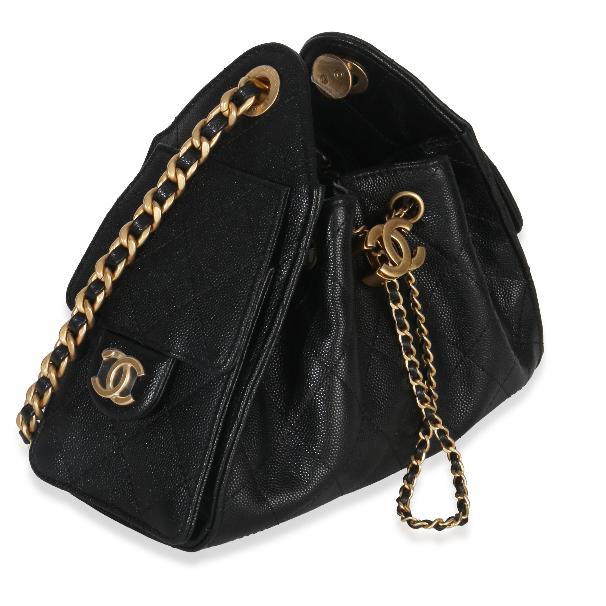 Chanel Black Quilted Caviar Mini Chanel 25 Hobo 26P