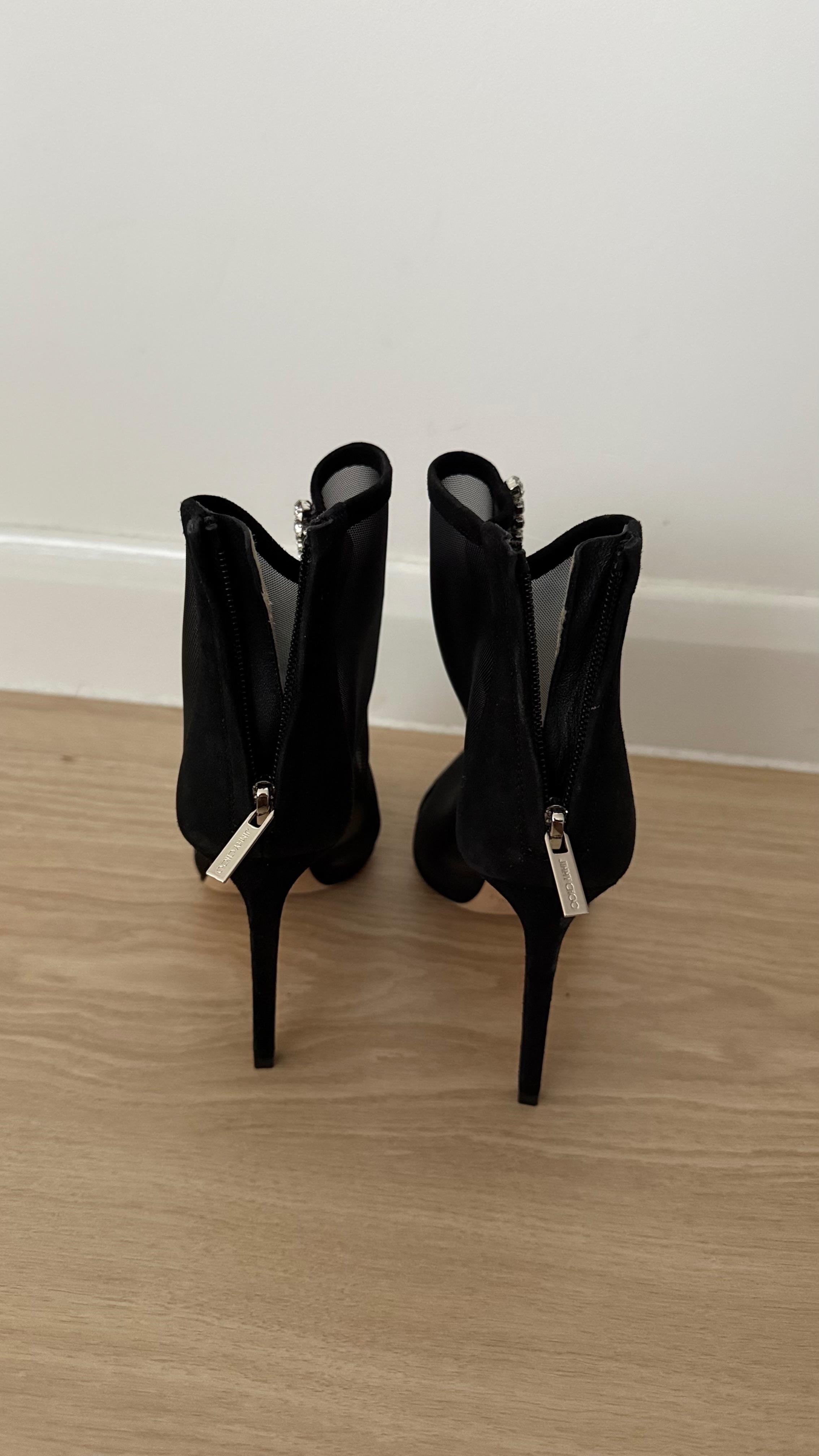 Jimmy Choo Black Mesh Kix 100 Crystal Ankle Boots