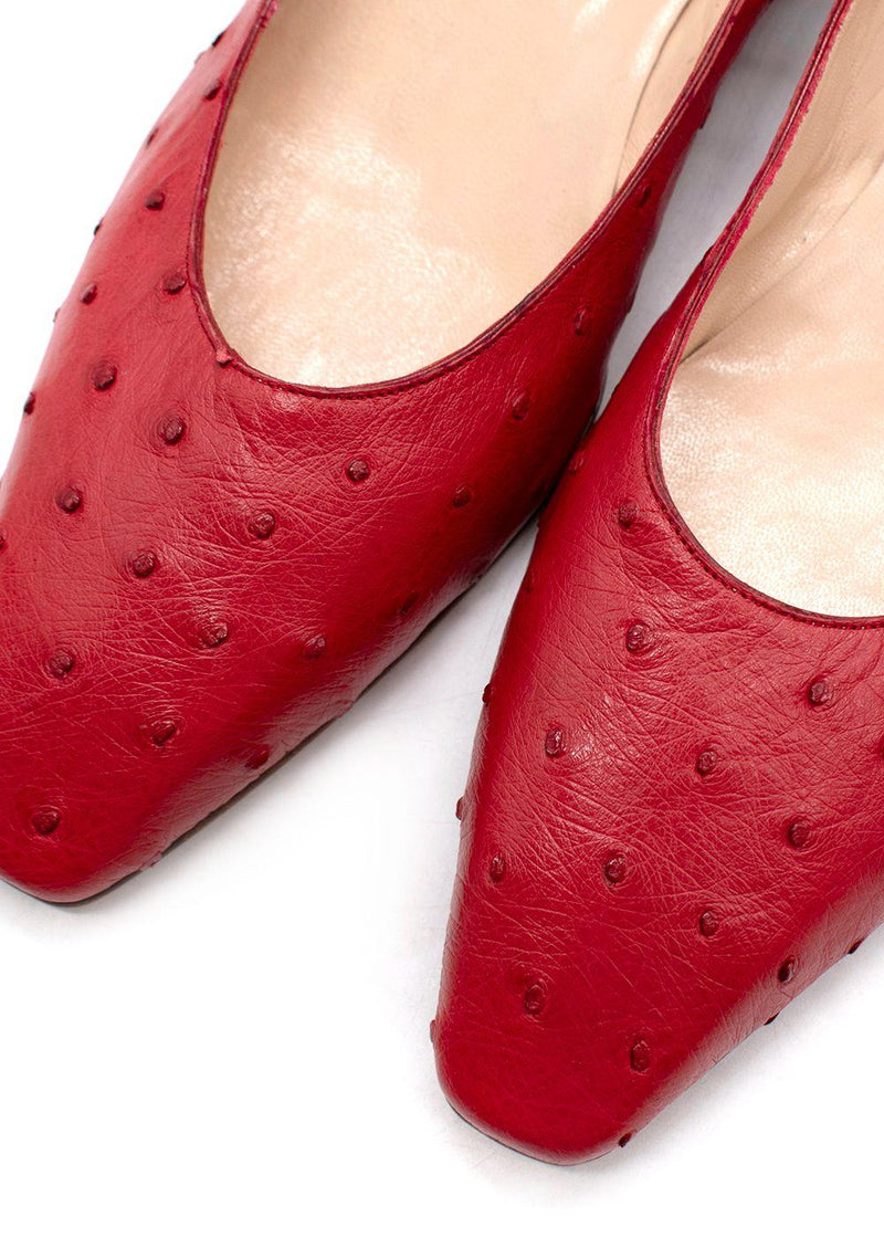 Manolo Blahnik Red Ostrich Ballet Flats