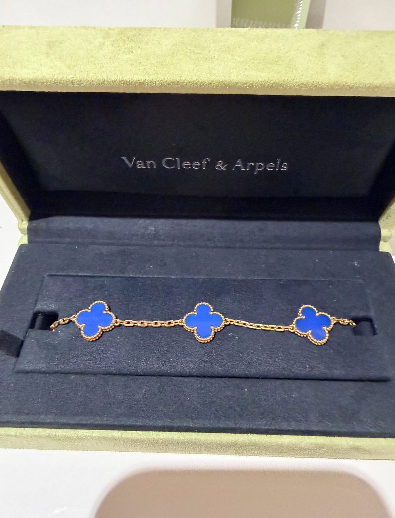 Van Cleef & Arpels vintage alhambra bracelet 5 motifs in blue agate