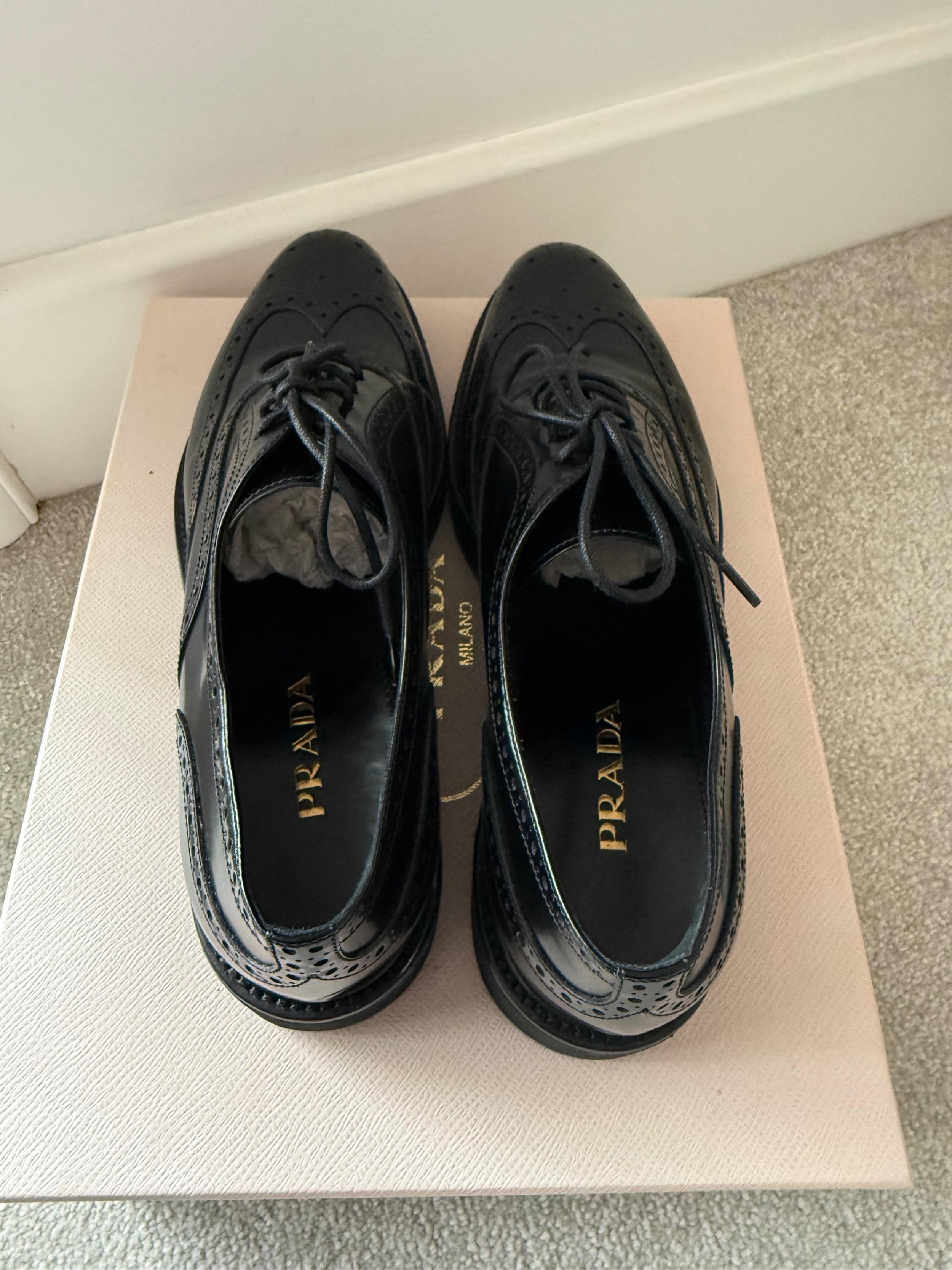 Prada Black Leather Brogues